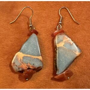Jasper Carnelian Dangle Slab Earrings Southwestern Boho Earth Tones 1.5"